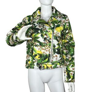 Anthropologie Six Crisp Days Moto Jacket Scuba Knit Lemon Blossom Print Size S